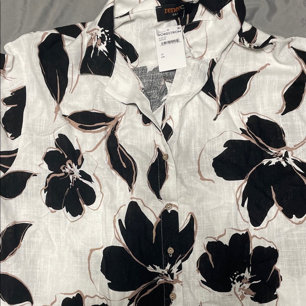 Renee C. Black and White Floral Blouse